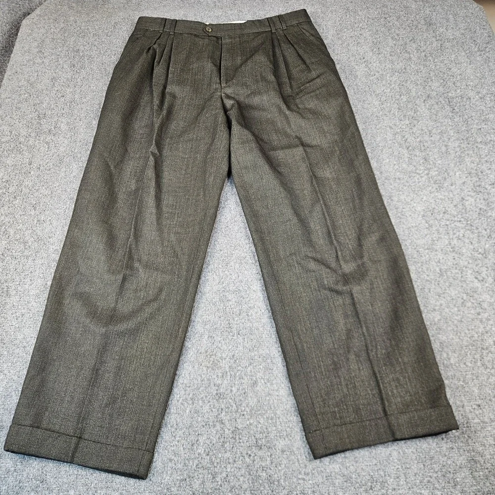 Ballin Mens 36 Grey Wool Pleated Dress Pants Cuffed Made in Canada Trousers